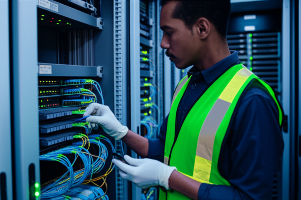 Técnico de telecomunicações da CGY2Telecom realizando instalação